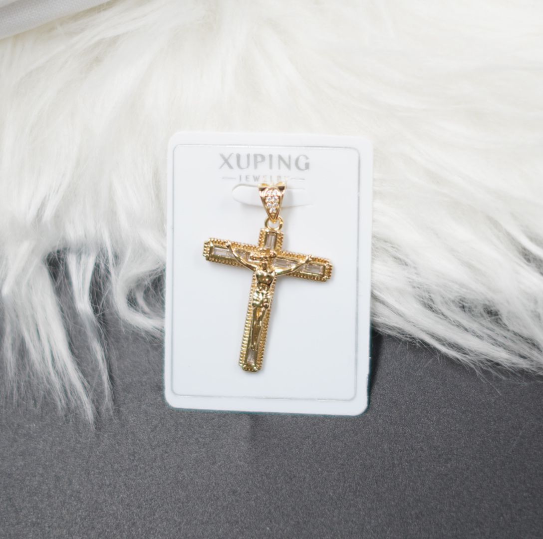 Miniatura 2 de DIJE CRUZ JESUS DORADO PIEDRAS BLANCAS